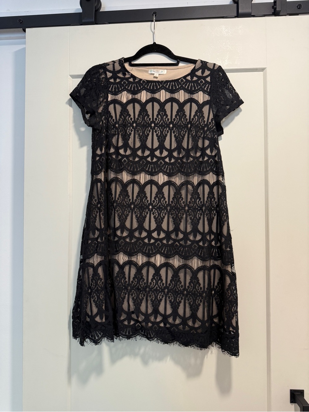 love, Fire Black Lace Midi Dress with Nude Slip